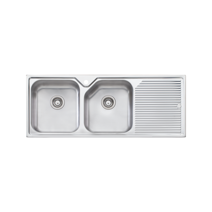 Oliveri Nu-Petite Double Bowl Topmount Sink With Right Drainboard Stainless Steel