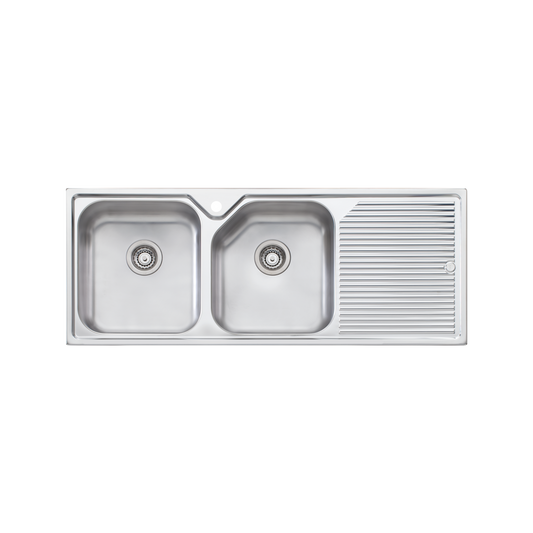 Oliveri Nu-Petite Double Bowl Topmount Sink With Right Drainboard Stainless Steel