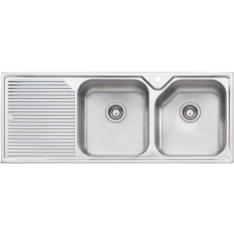 Oliveri Nu-Petite Double Bowl Topmount Sink With Left Drainboard Stainless Steel