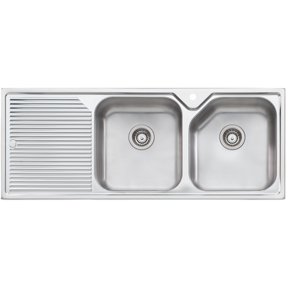 Oliveri Nu-Petite Double Bowl Topmount Sink With Left Drainboard Stainless Steel
