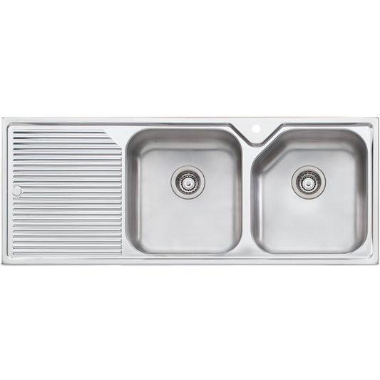 Oliveri Nu-Petite Double Bowl Topmount Sink With Left Drainboard Stainless Steel