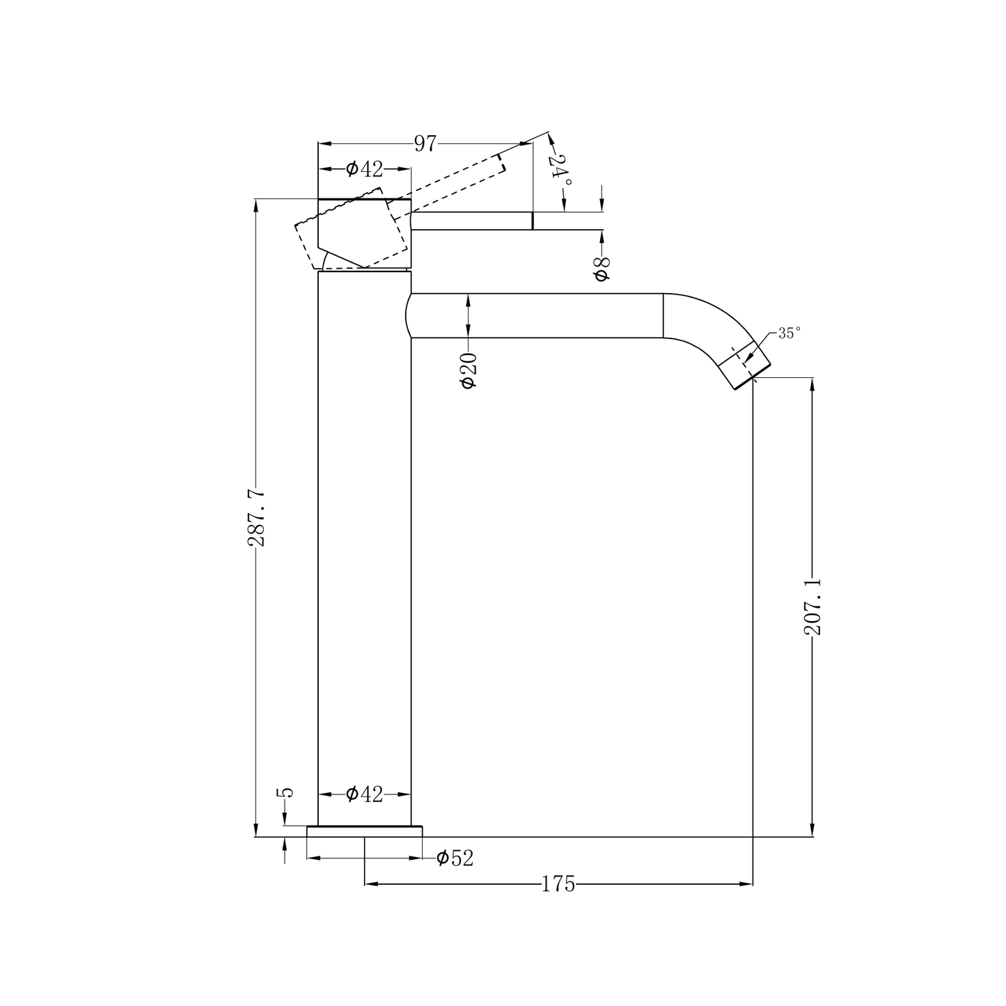 Zen SS316L Tall Basin Mixer Brushed