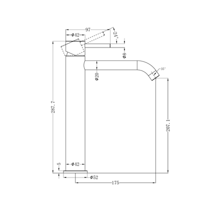 Zen SS316L Tall Basin Mixer Brushed