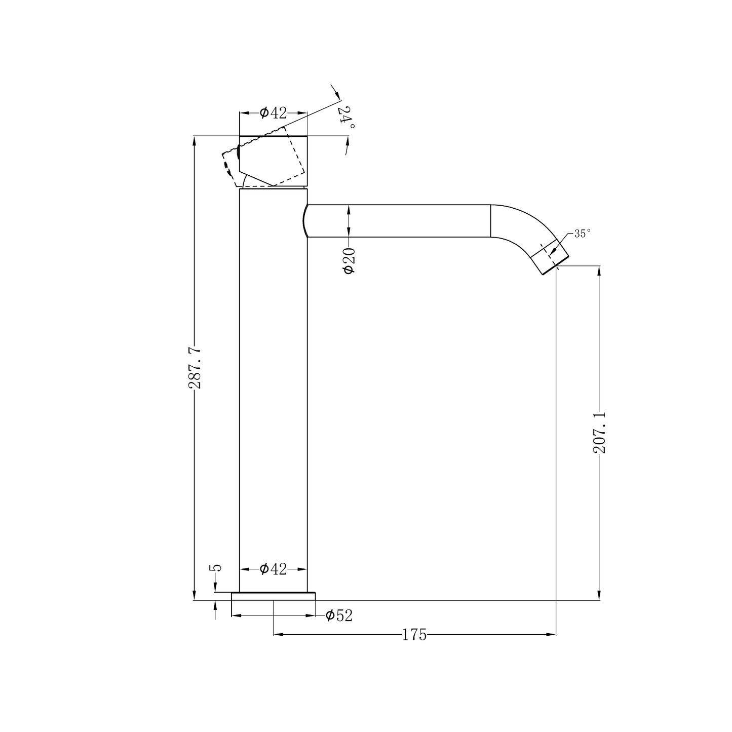 Zen SS316L Tall Basin Mixer Handless Brushed