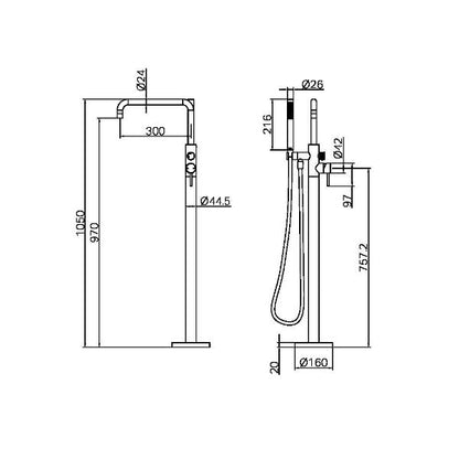 Zen SS316L Freestanding Bath Mixer With Outdoor Shower Hose Brushed  NR162203a01BG