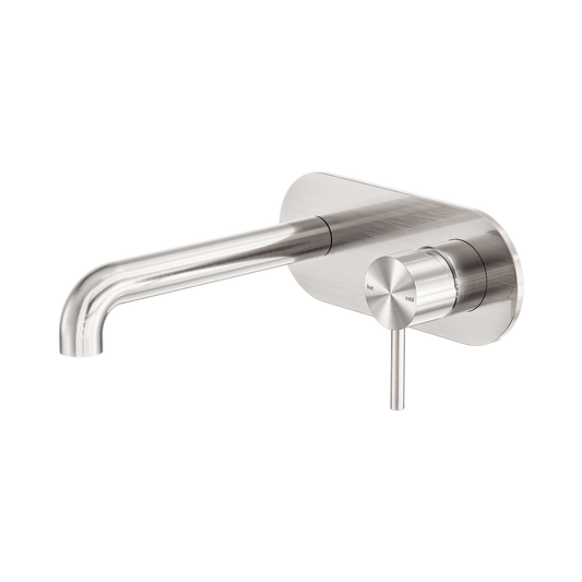 Zen SS316L Wall Basin/Bath Mixer 185mm Spout Brushed Nickel