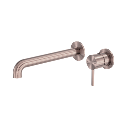 Zen SS316L Wall Basin/Bath Mixer Separate Back Plate 230mm Spout Brushed Bronze