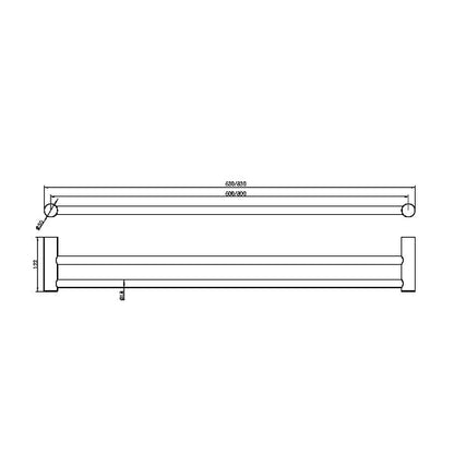 Nero Zen SS316L Double Towel Rail 600mm Brushed  NR1624dBG