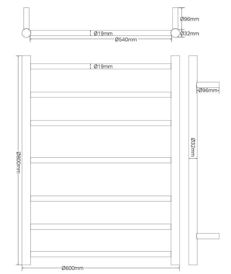 Nero Unheated Towel Ladder 600 x 800mm