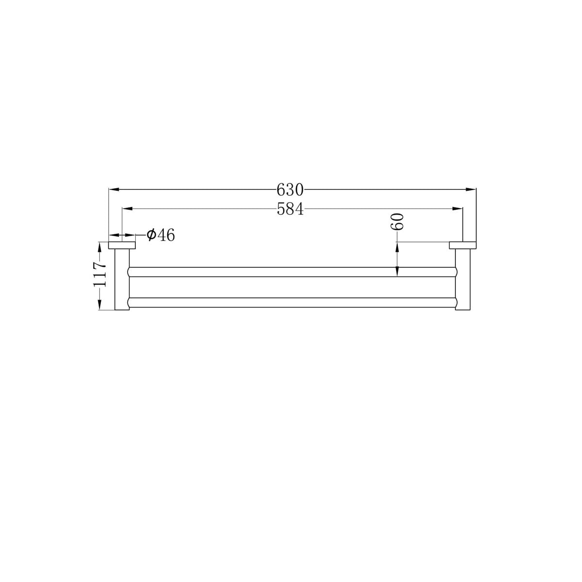 Mecca Double Towel Rail 600MM