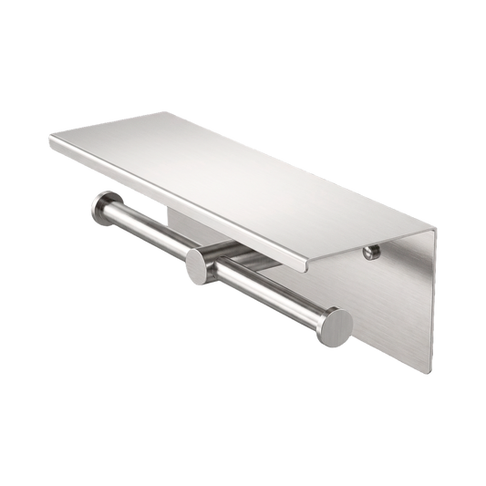Mecca Double Toilet Roll Holder With Shelf Brushed Nickel