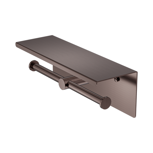 Mecca Double Toilet Roll Holder With Shelf Brushed Bronze