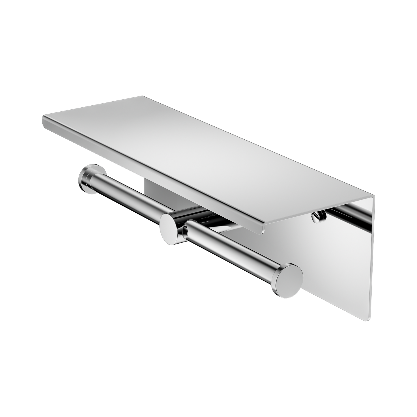 Mecca Double Toilet Roll Holder With Shelf Chrome