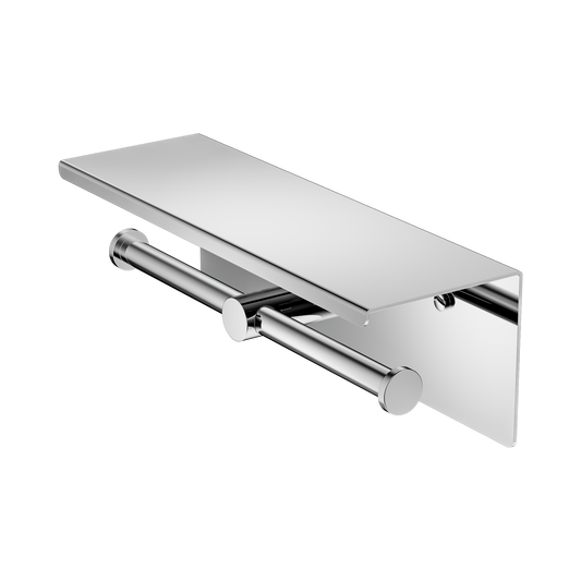 Mecca Double Toilet Roll Holder With Shelf Chrome