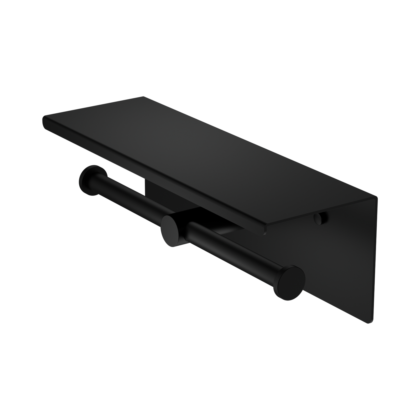 Mecca Double Toilet Roll Holder With Shelf Matte Black