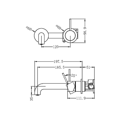 Nero Mecca Up Wall Mixer Set Basin/Bath Separate Backplates 185mm