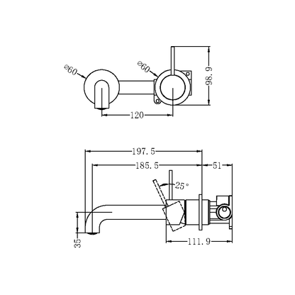 Nero Mecca Up Wall Mixer Set Basin/Bath Separate Backplates 185mm