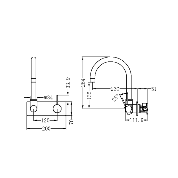Nero Mecca Up Wall Basin Mixer Swivel Spout