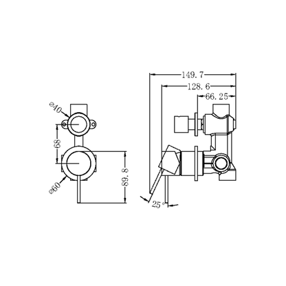 Nero Mecca Shower / Bath Wall Mixer with Diverter on Seperate Backplate