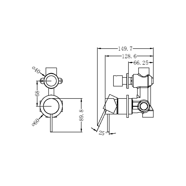 Nero Mecca Shower / Bath Wall Mixer with Diverter on Seperate Backplate
