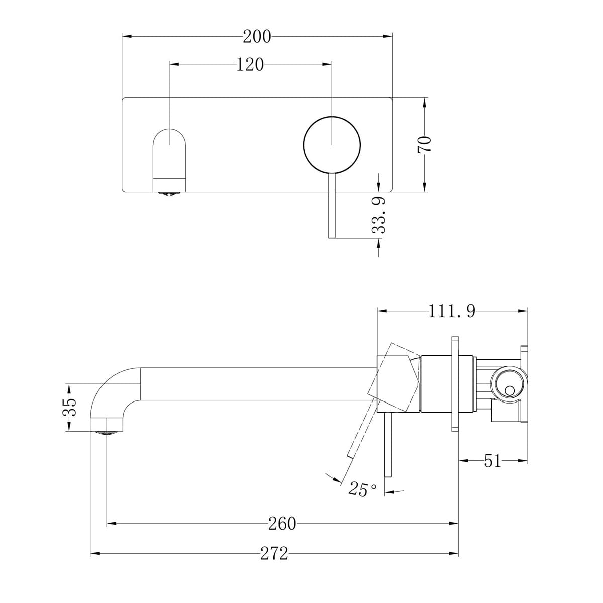 Mecca Wall Basin/Bath Mixer 260MM Trim Kits Only