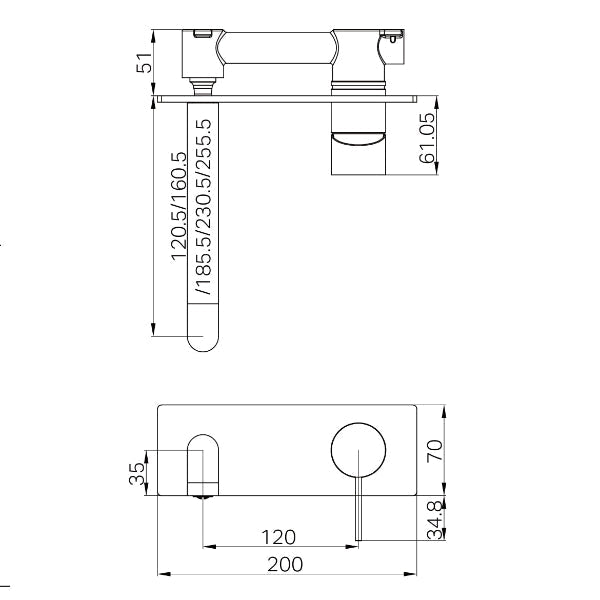 Nero Mecca NR221910A185MB Matt  Wall Basin Mixer 185mm Spout
