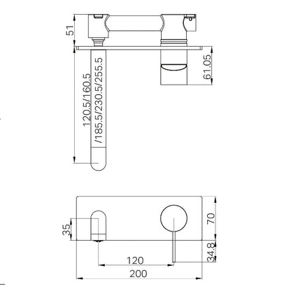 Nero Mecca Wall Basin/Bath Mixer 260mm  NR221910A260CH