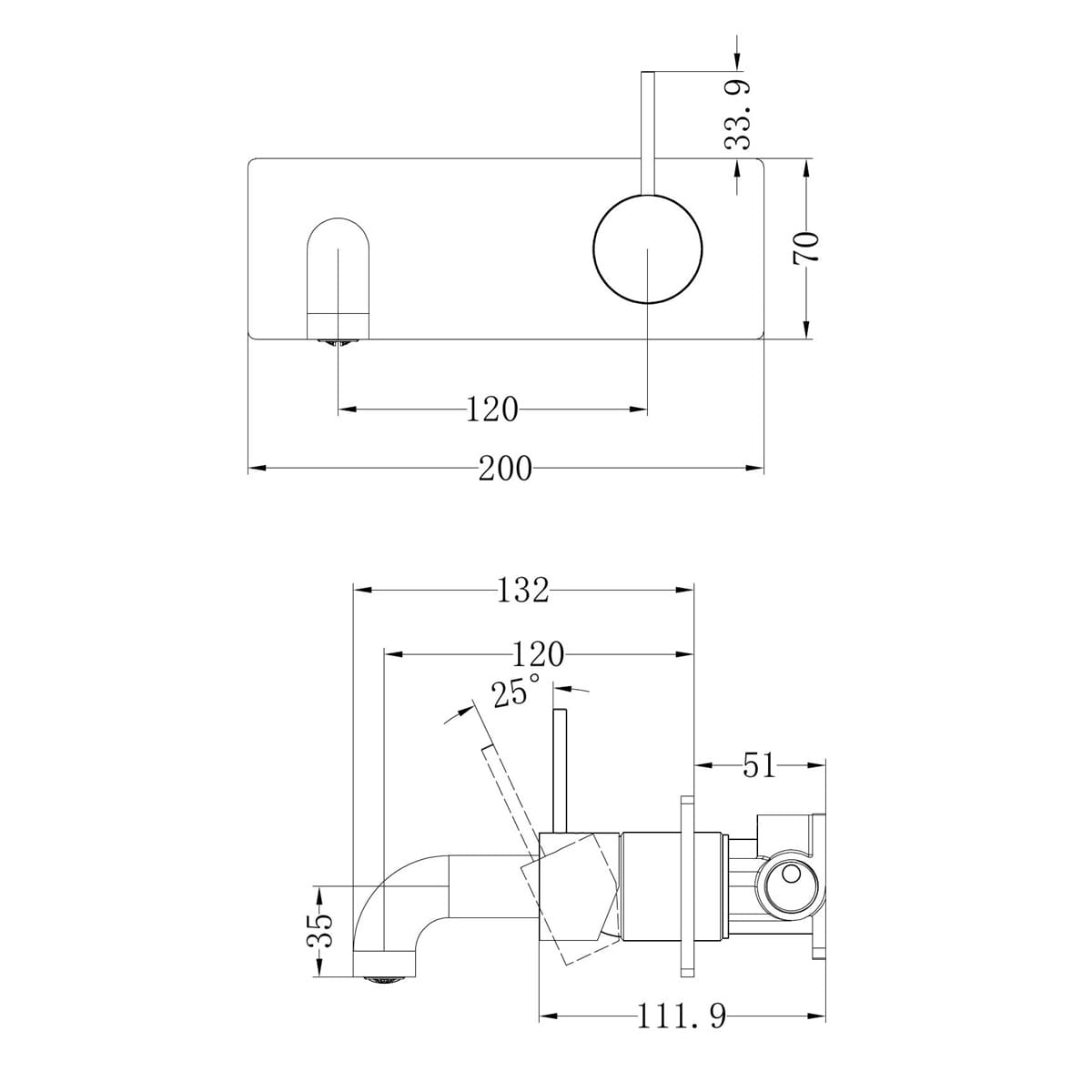 Mecca Wall Basin/Bath Mixer Handle Up 120MM Trim Kits Only