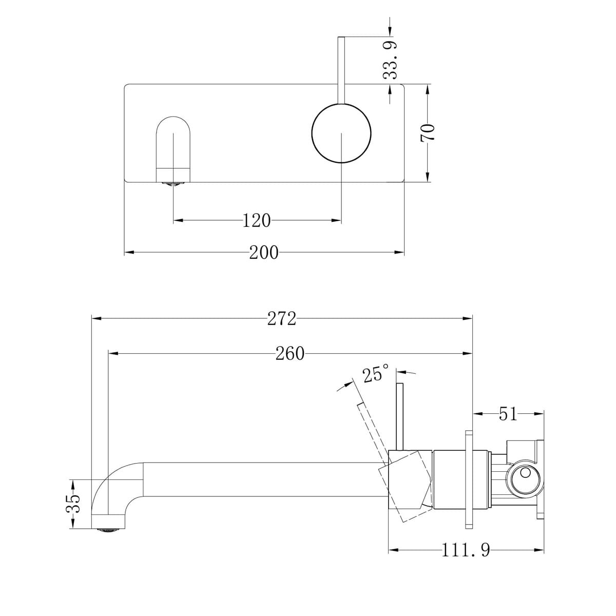 Mecca Wall Basin/Bath Mixer Handle Up 260MM Trim Kits Only