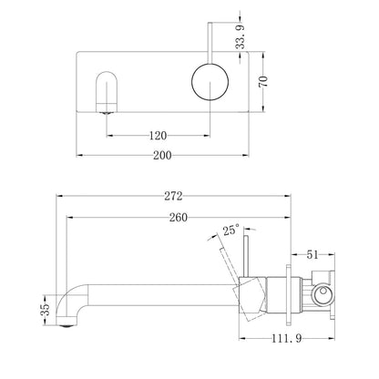 Mecca Wall Basin/Bath Mixer Handle Up 260MM Trim Kits Only