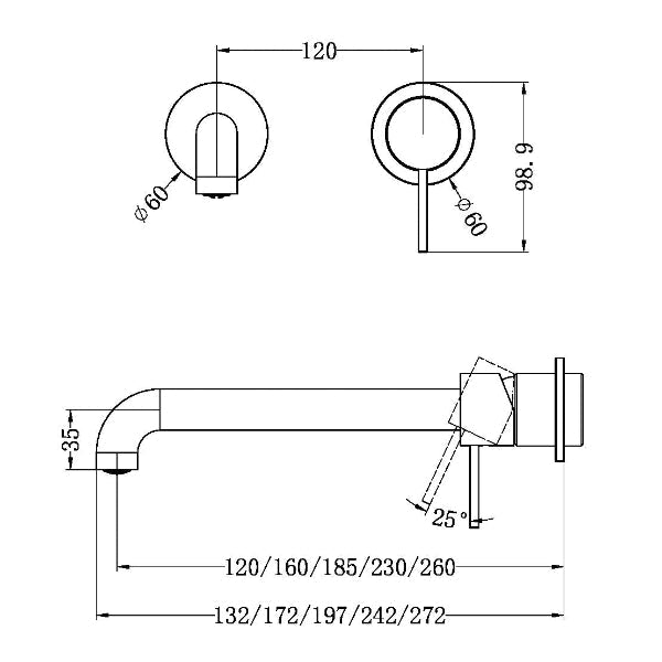 Nero Mecca NR221910C230CH  Wall Basin Mixer Separate Back Plate 230mm Spout