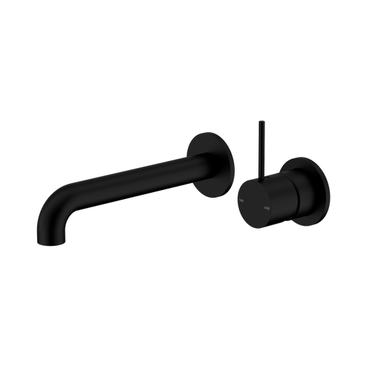Mecca Wall Basin/Bath Mixer Separate Back Plate Handle Up 160mm Matte Black