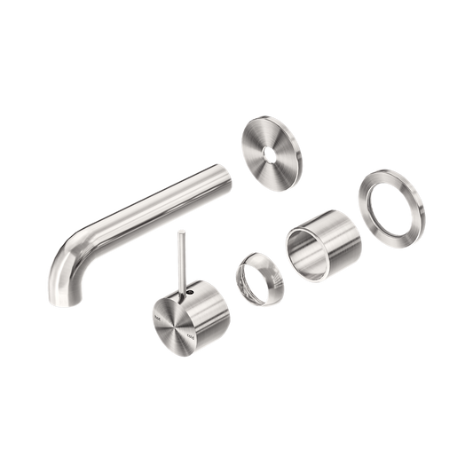 Mecca Wall Basin/Bath Mixer Separate Back Plate Handle Up 185mm Trim Kits Only Brushed Nickel