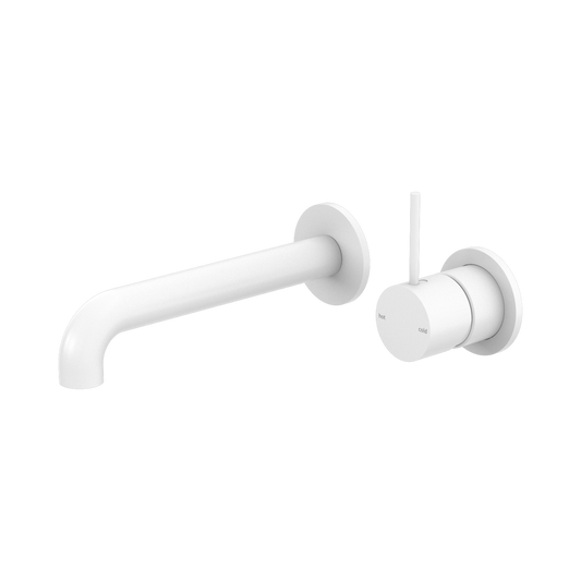 Mecca Wall Basin/Bath Mixer Separate Back Plate Handle Up 230mm Matte White