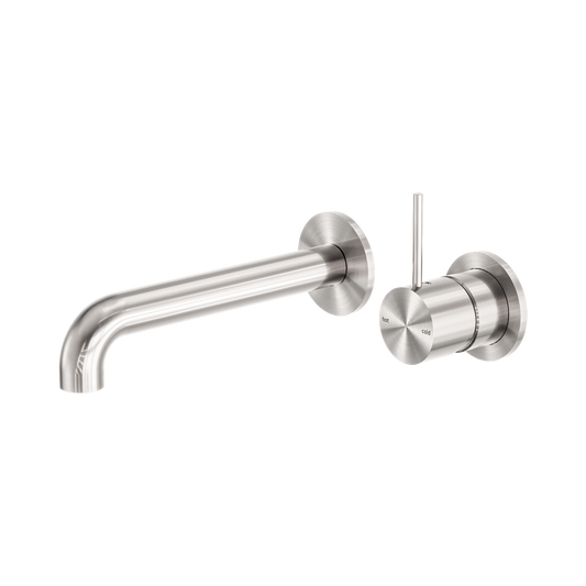 Mecca Wall Basin/Bath Mixer Separate Back Plate Handle Up 260mm Brushed Nickel