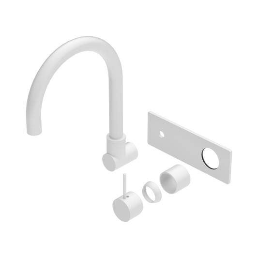 Mecca Wall Basin/Bath Mixer Swivel Spout Handle Up Trim Kits Only Matte White
