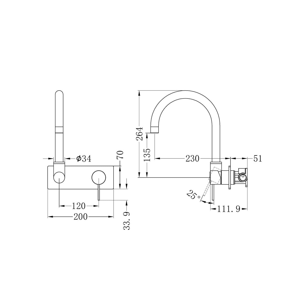 Mecca Wall Basin/Bath Mixer Swivel Spout