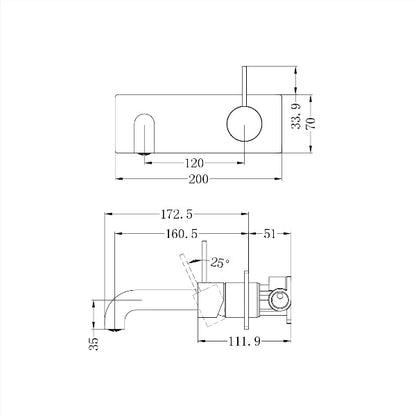 Nero Mecca NR221910B160MB Matt  Wall Basin Mixer Handle Up 160mm Spout
