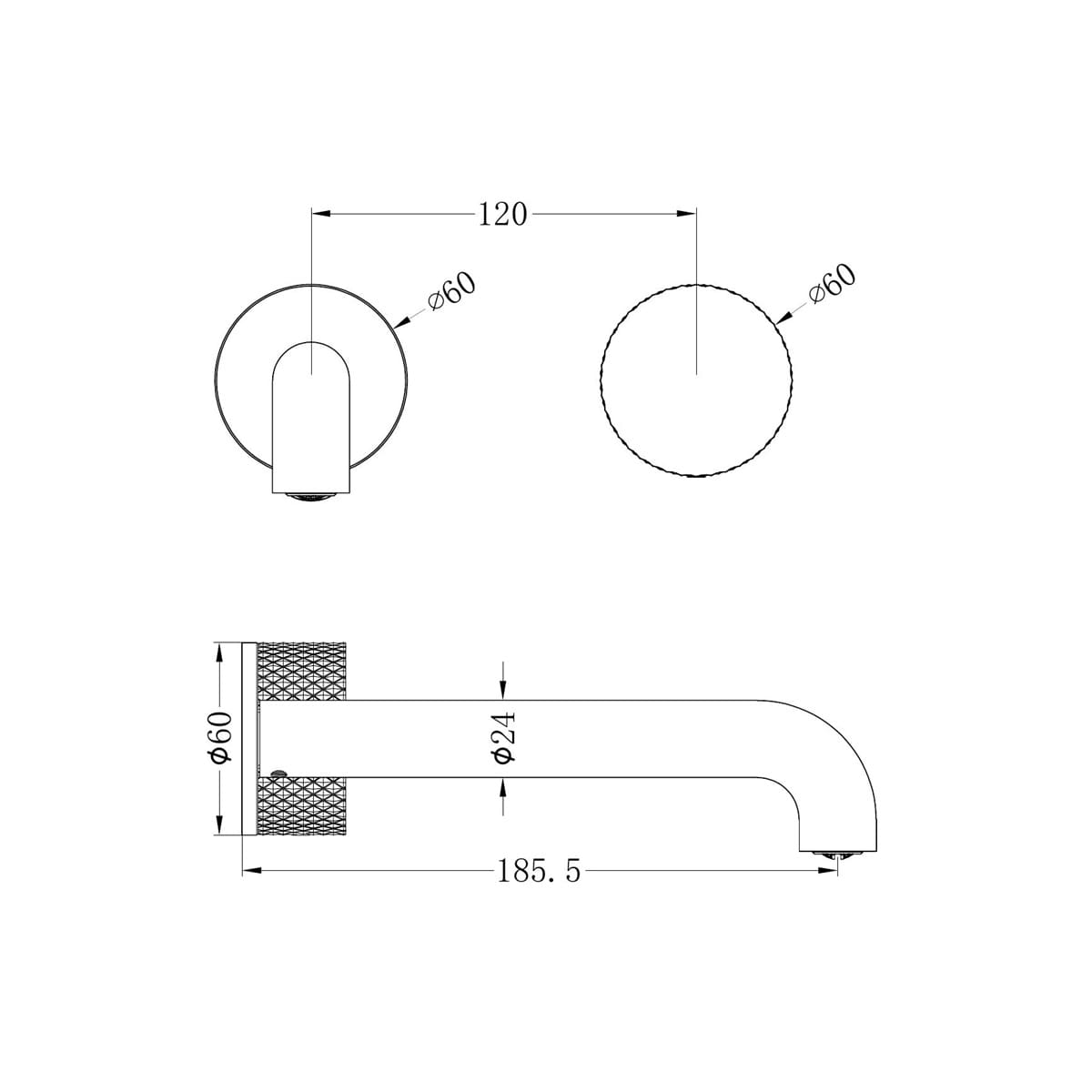 Opal Progressive Wall Basin/Bath Set 185MM Trim Kits Only