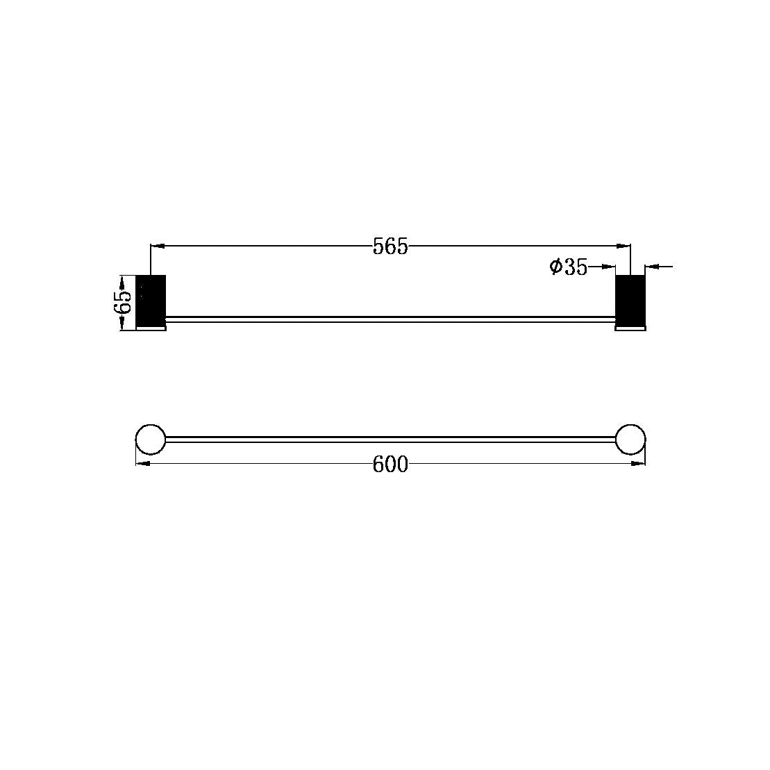 Nero Opal Single Towel Rail 600mm