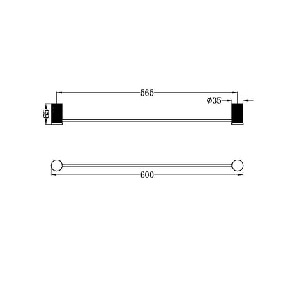 Nero Opal Single Towel Rail 600mm