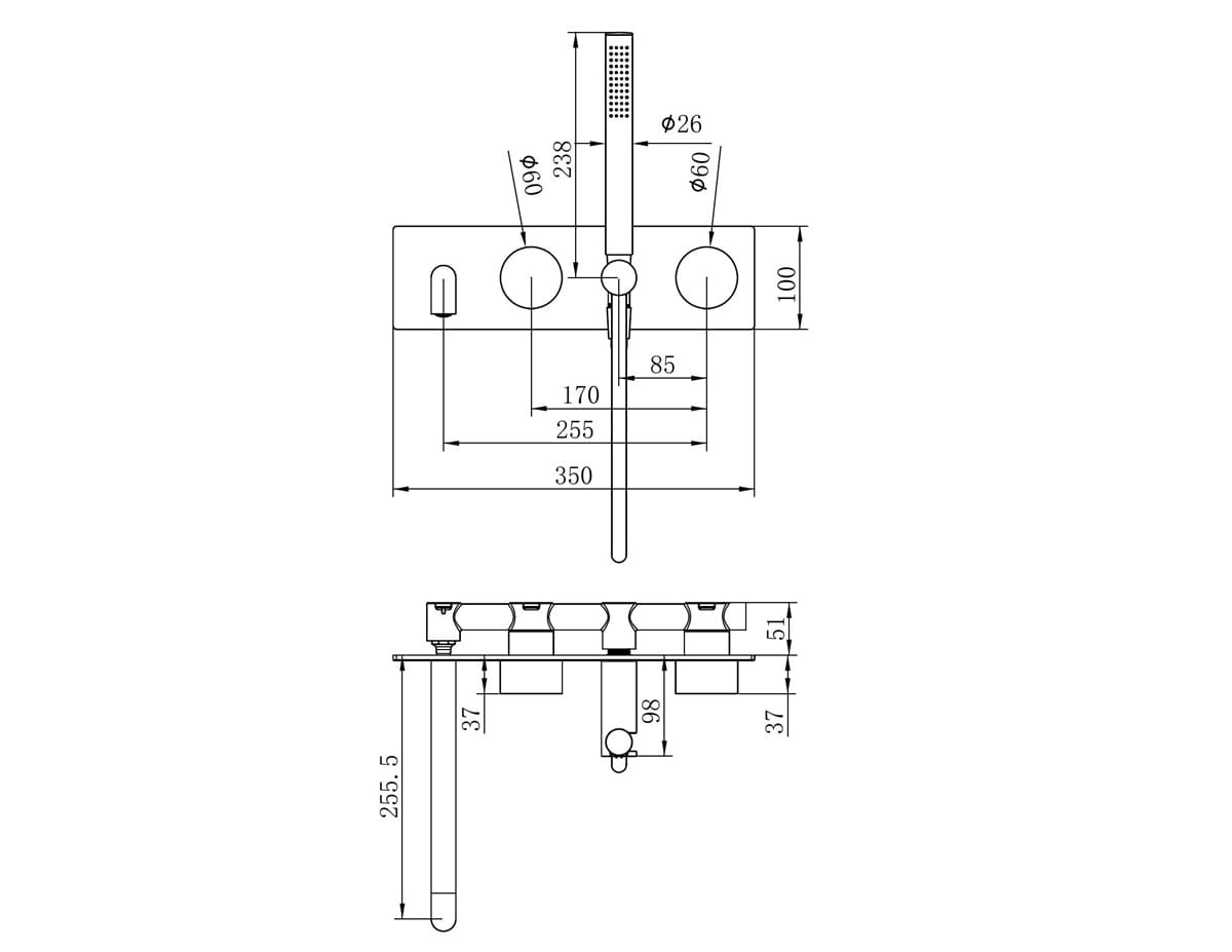 Kara Progressive Shower System With Spout 250MM Trim Kits Only