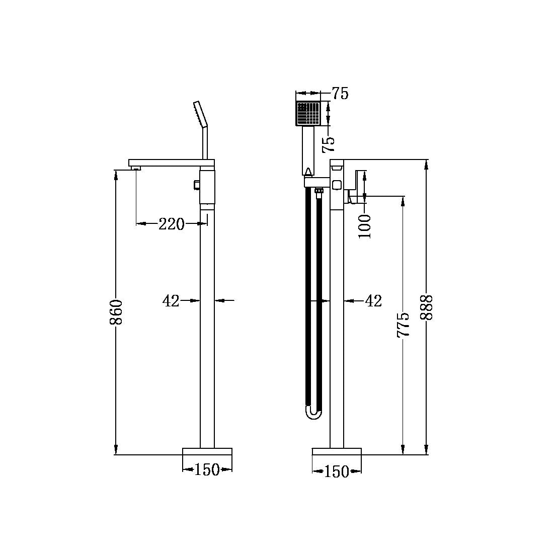 Nero Freestanding Bath Filler With Hand Shower