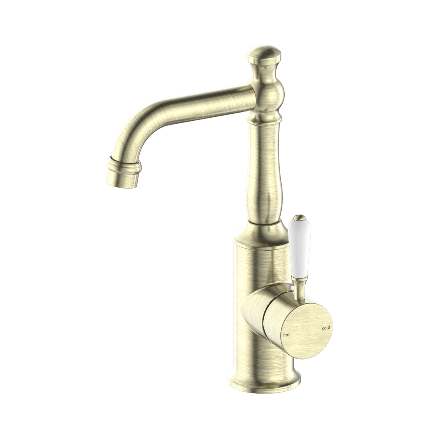 York Basin Mixer With White Porcelain Lever Aged Brass