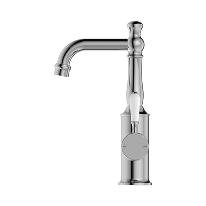 York Basin Mixer With White Porcelain Lever Chrome