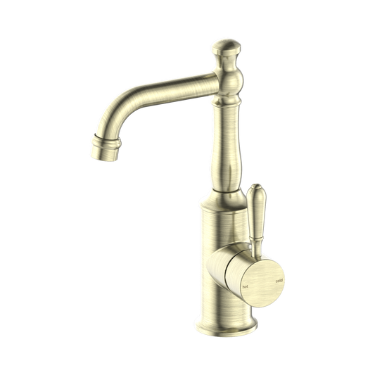 York Basin Mixer With Metal Lever Aged Brass