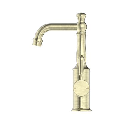 York Basin Mixer With Metal Lever Aged Brass