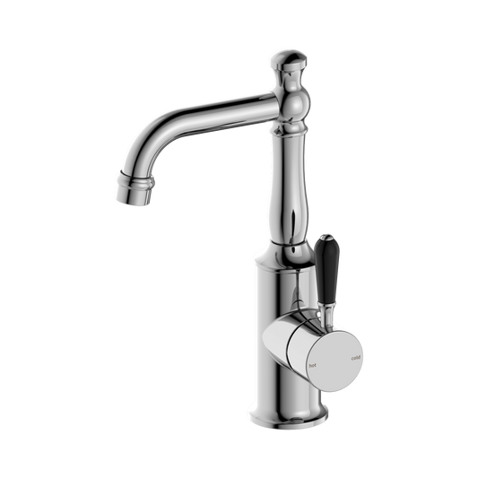 York Basin Mixer With Black Porcelain Lever Chrome