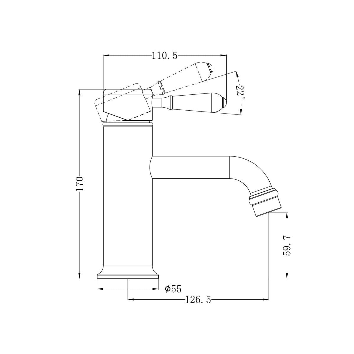 York Straight Basin Mixer With Metal Lever - Reno Spares