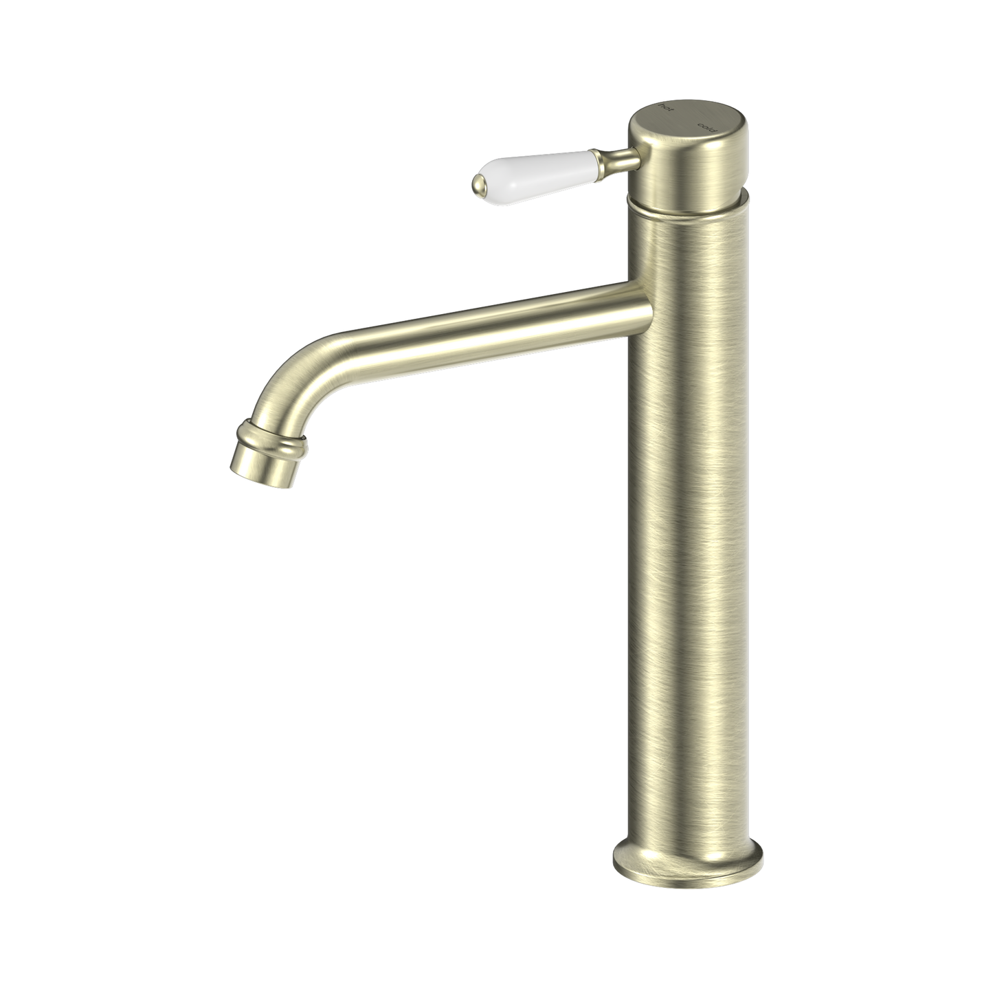 York Straight Tall Basin Mixer With White Porcelain Lever Aged Brass